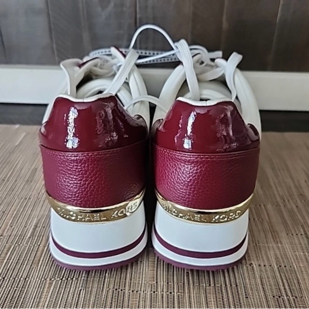 Michael Kors Burgundy & Cream Women's Trainer Sneakers Shoes Size 11 - Picture 4 of 9